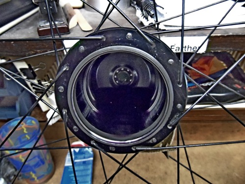 Wheel at an Angle Showing Oil Level Ready for Insert of Gear Cluster 